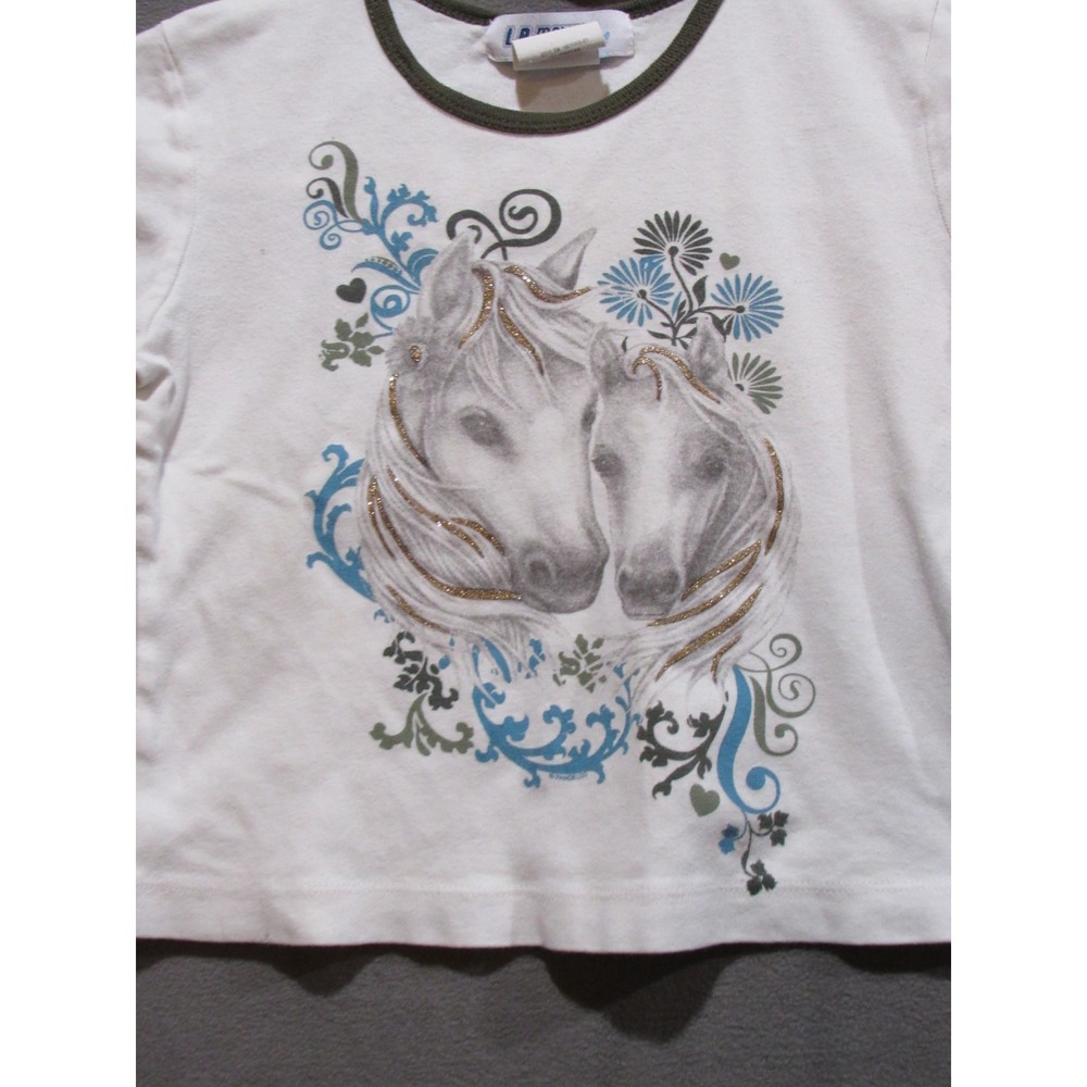 Vintage 90s LA Movers Girls Horse T-Shirt Top Shirt Size 7 8 Medium Flowers